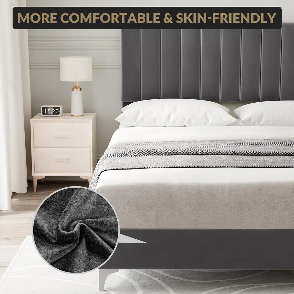 سرير بمنصة منجدة كاملة الحجم مع لوح رأسي قابل للتعديل وتصميم منخفض لكبار السن والأطفال، لا حاجة إلى صندوق زنبركي