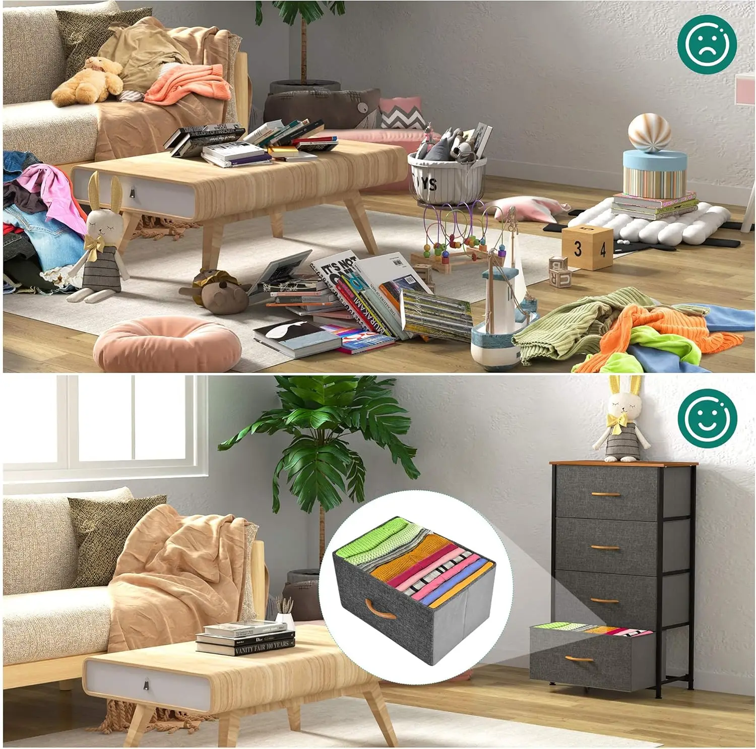 Cómoda Unidad de Almacenamiento de Tela con 4 cajones Extraíbles, Cómoda para Sala de Estar, Dormitorio,habitación Infantil