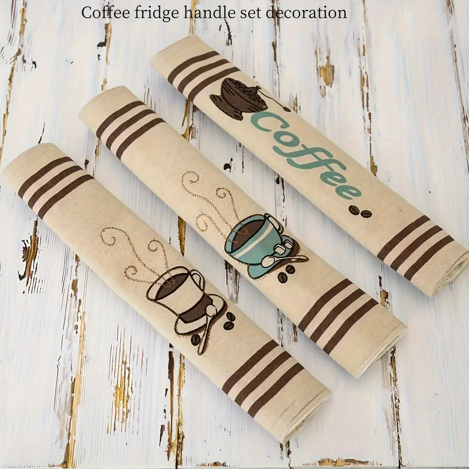 3pcs Coffee Festival Kitchen Refrigerator Decorative Handle Cover Set Burlap Coffee Home Scene, Kitchen Scene
