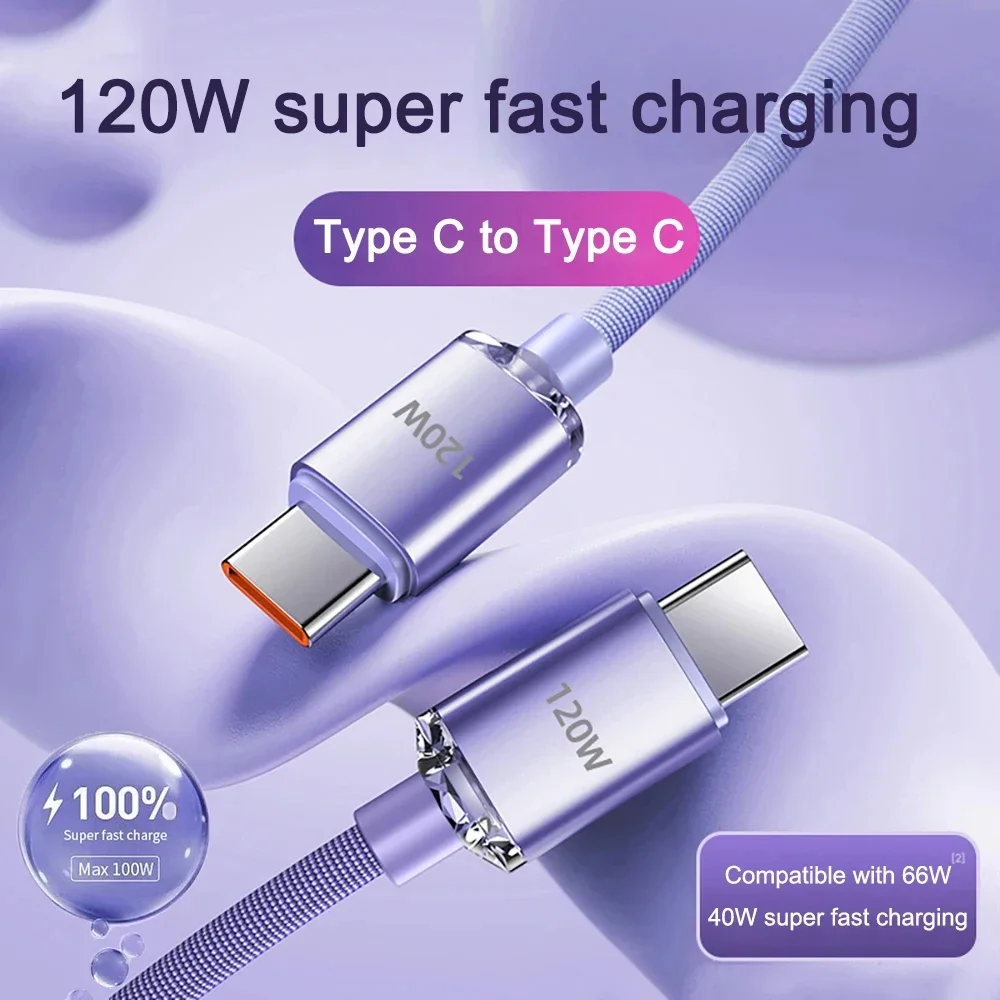 120W 7A Type C to Type C Cable For Iphone 16 Xiaomi Oneplus Mobile Phone Fast Charge USB C Cable Type C Quick Data Charger Cords