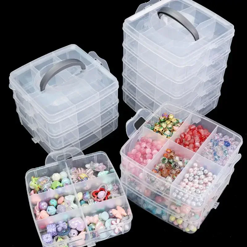 

3 Tier 18-Grid Transparent Adjustable Stackable Compartment Slot Plastic Storage Box For Organizing Toys Jewelry Accessories