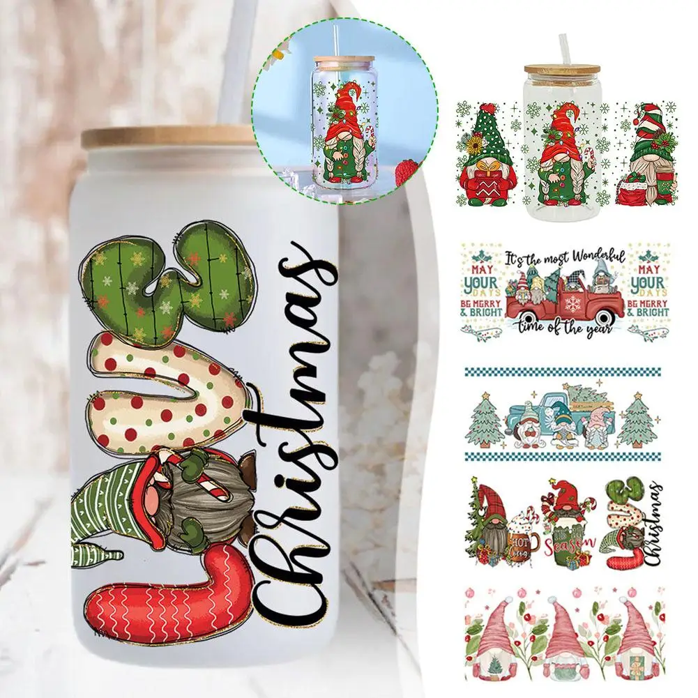ใหม่ UV DTF Transfer สติกเกอร์ Santa สําหรับ 16oz Wraps ถ้วย DIY กันน้ําใช้งานง่าย Custom Decals Y1R7