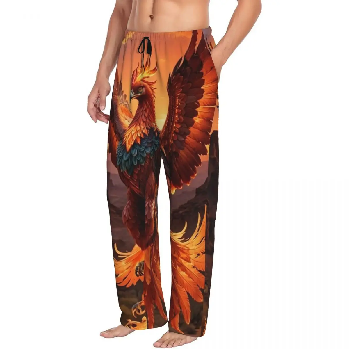 Custom Phoenix Mythical Bird With Fiery Wings  Pajama Pants Men Sleepwear Sleep Lounge Bottoms with Pockets