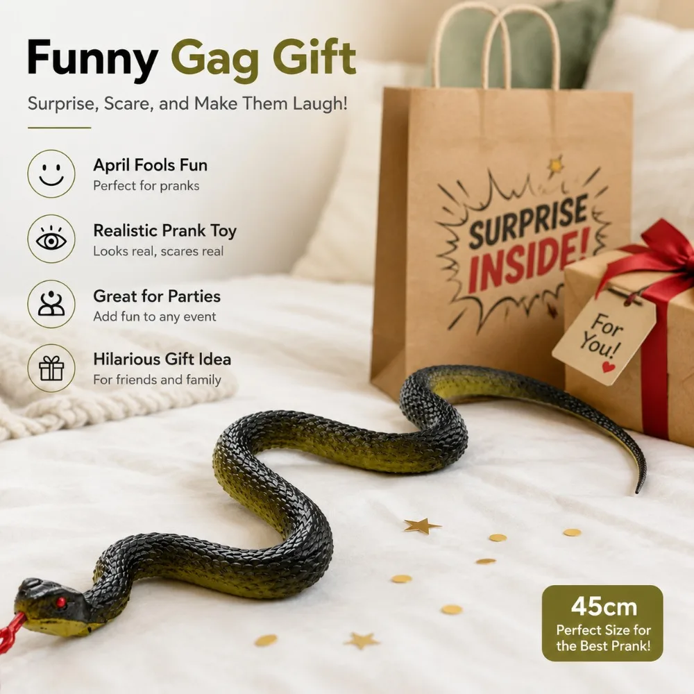 45cm Fake Realistic Rubber Toy Snake Simulation Anaconda Scary Halloween To Scare Birds Props Prank Trick Toy Accessories