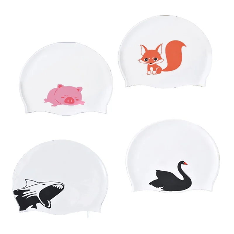 Silicone Swimming Cap Cute Animal Print Cartoon Swim Pool Water Sports Waterproof Caps for Men Women Boys Girls Adults Children