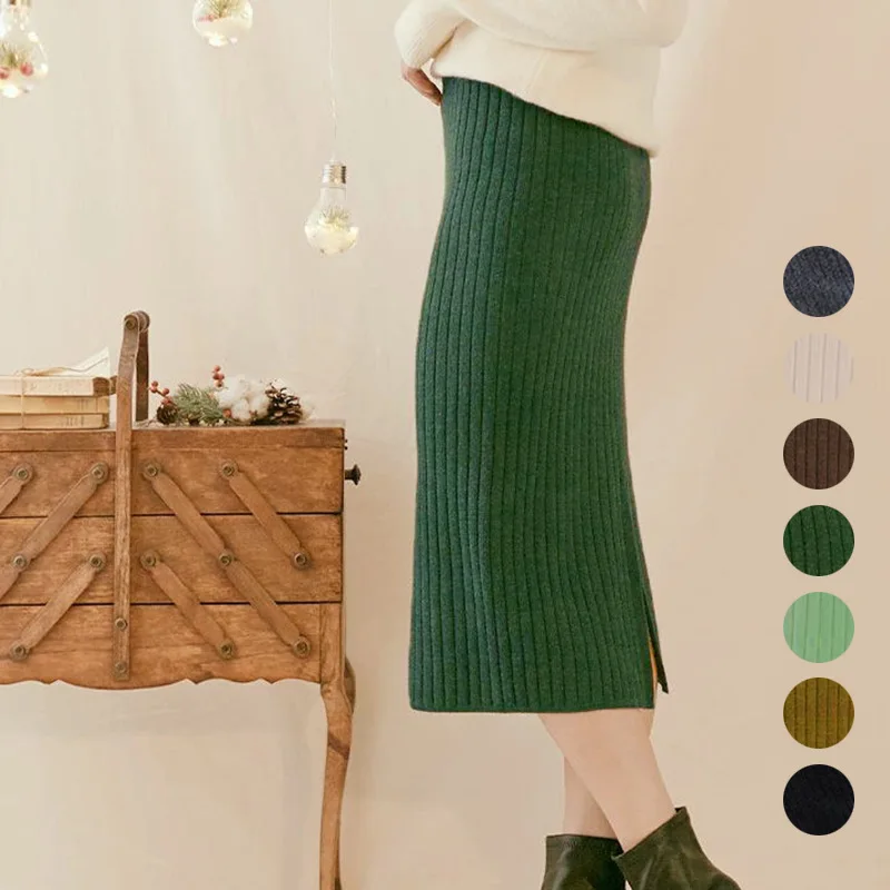 

Lotte Новая зимняя женская юбка-миди с разрезом 8 цветов