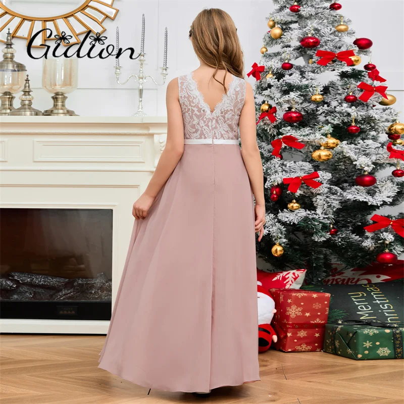 Lace/Chiffon Junior Bridesmaid Dress Wedding Ceremony Ball Evening Gown Birthday Party Pageant Prom Show Banquet For Children