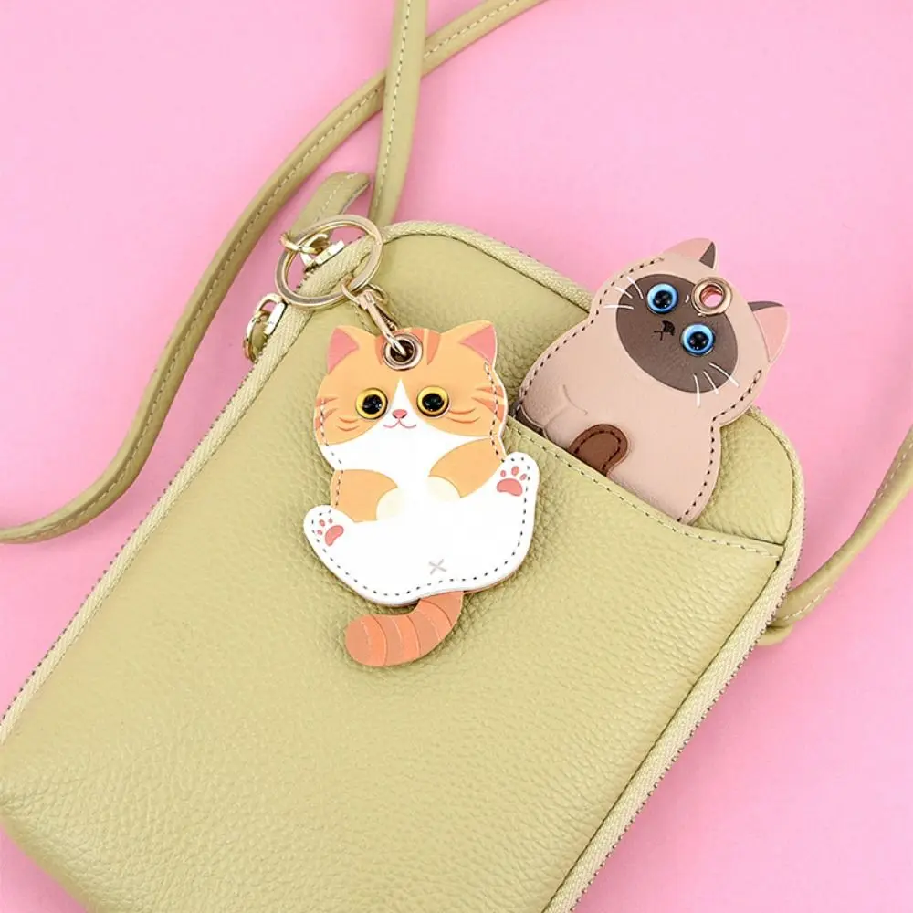 Cute Hanger Pu Leather Cat Pendant DIY Handmade Animals Keychain Cartoon Creative Key Protective Case Bag Pendant