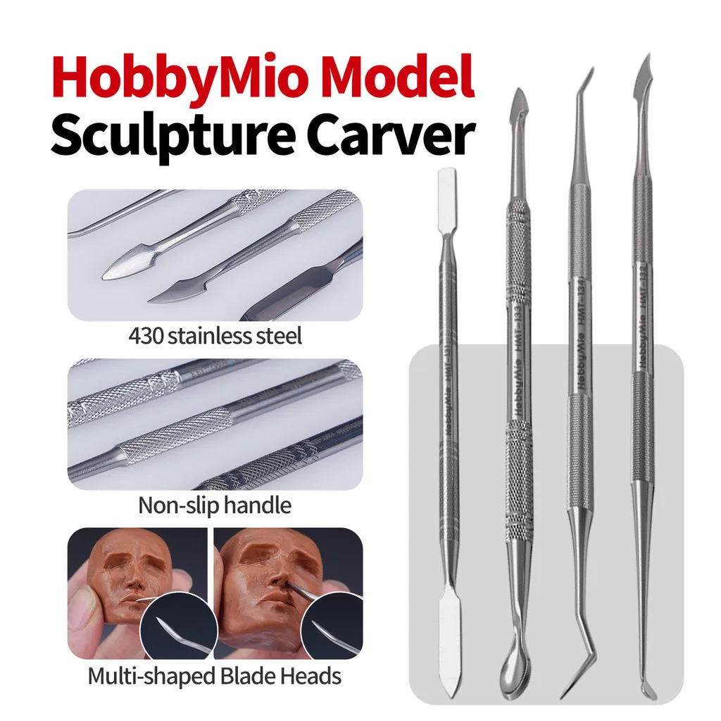 HobbyMio HMT131-134 430 Stainless Steel Carving Chisel Multi Blade Military Model Sculpting AB Putty Detail DIY Hobby Tool
