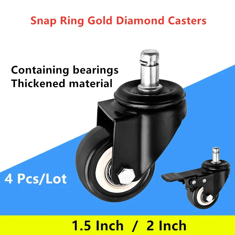 4 Pcs/Lot 1.5/2 Inch M11 Circlip Universal/Brake Wheel Gold Diamond Insert Rod Caster Hair Salon Barber Chair Buckle 180KG
