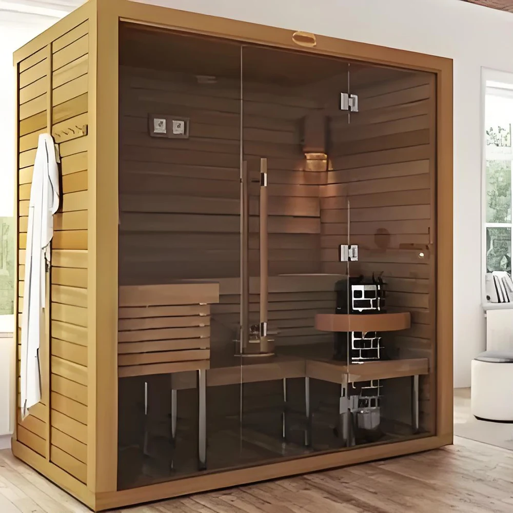 Outdoor Sauna Room, Canadian Hemlock and Red Cedar Solid Wood, Traditional Dry Steam Sauna, Home Spa, Electric Sauna Heater view 2