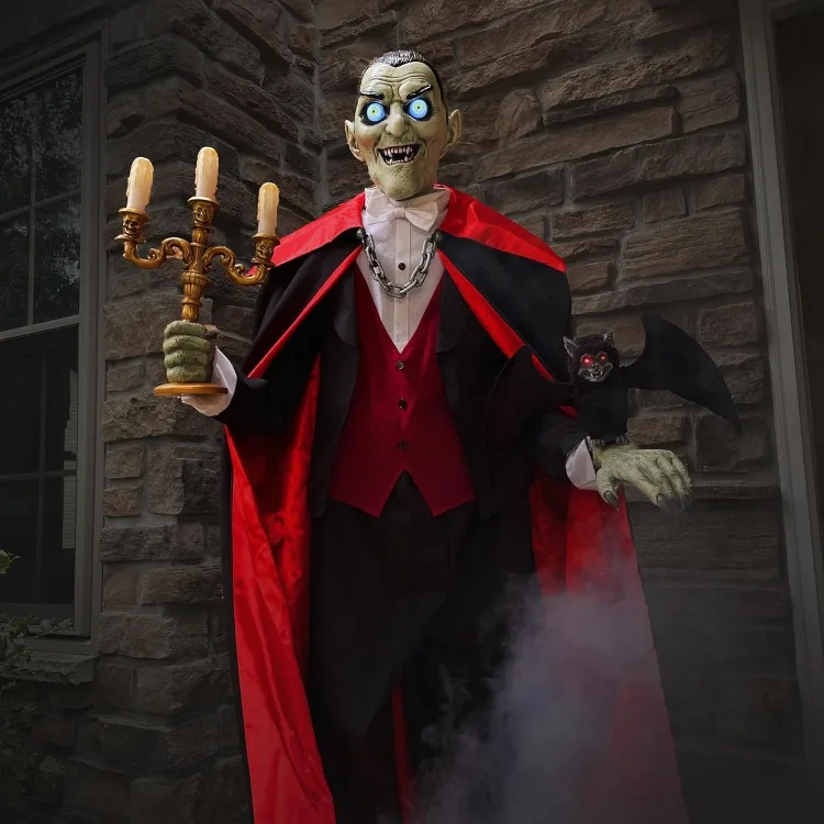 5.5-Ft. Tall Vampire Host, Motion-Activated Talking Halloween Animatronic for Indoor or Covered Outdoor Creepy Halloween