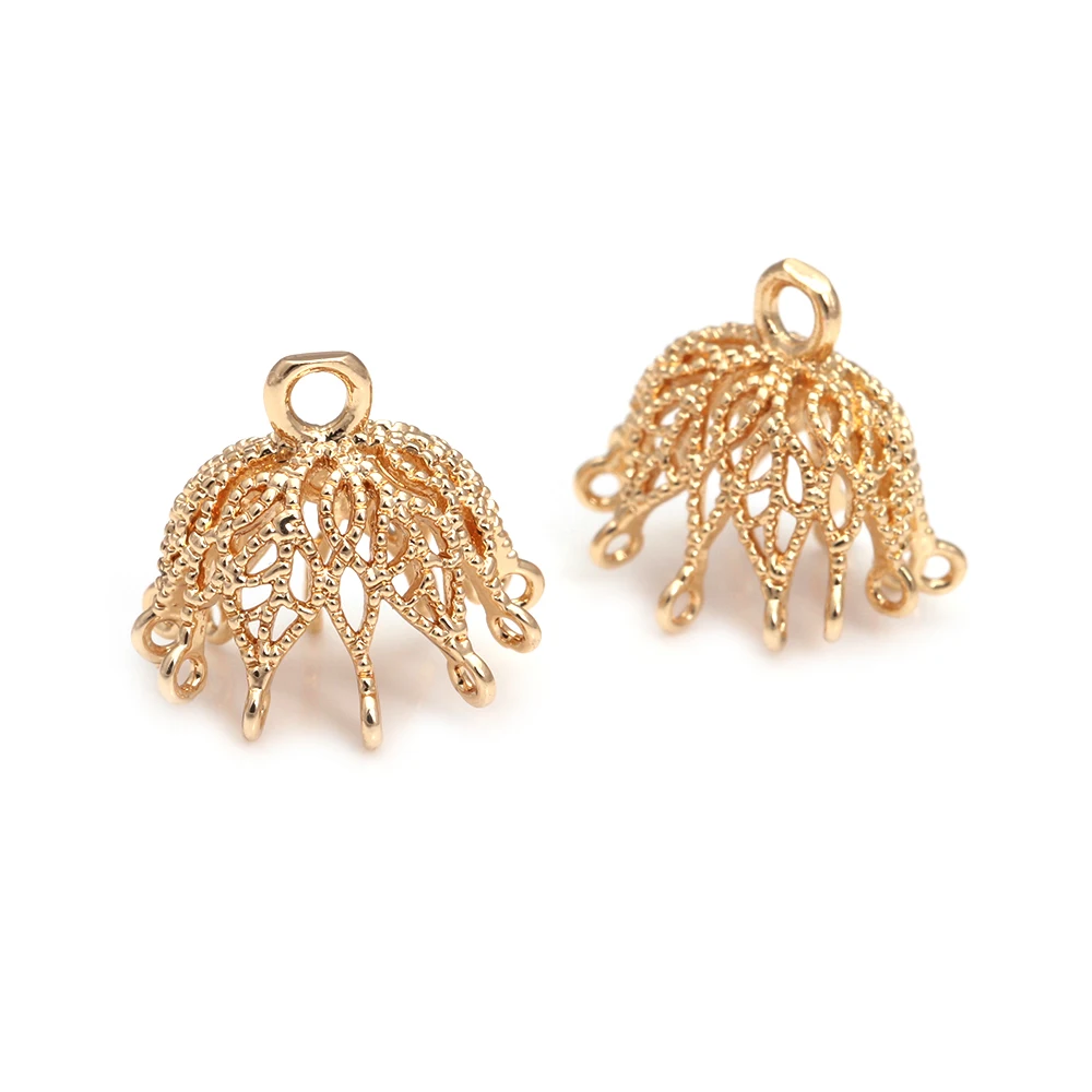 10PCS High Quality 18K Gold Color Brass Round and Oval Charms Beads Caps Connector Tassel Caps Jewelry Earrings Making Findings