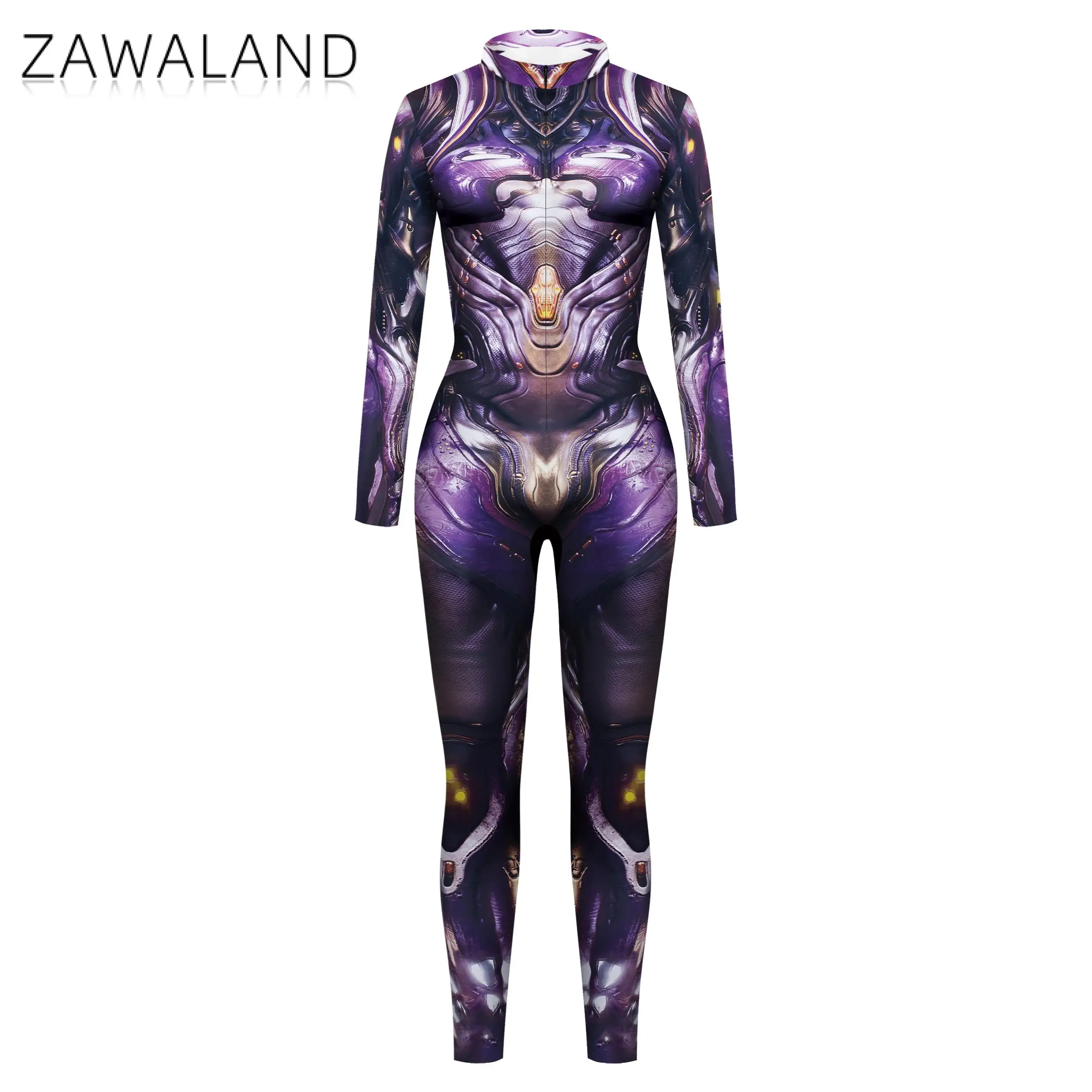 Zawaland Cosplay Robot Jumpsuit Steampunk Armor 3D Print Bodysuit Zentai Skinny Clothing Party Costume Halloween Carnival Romper