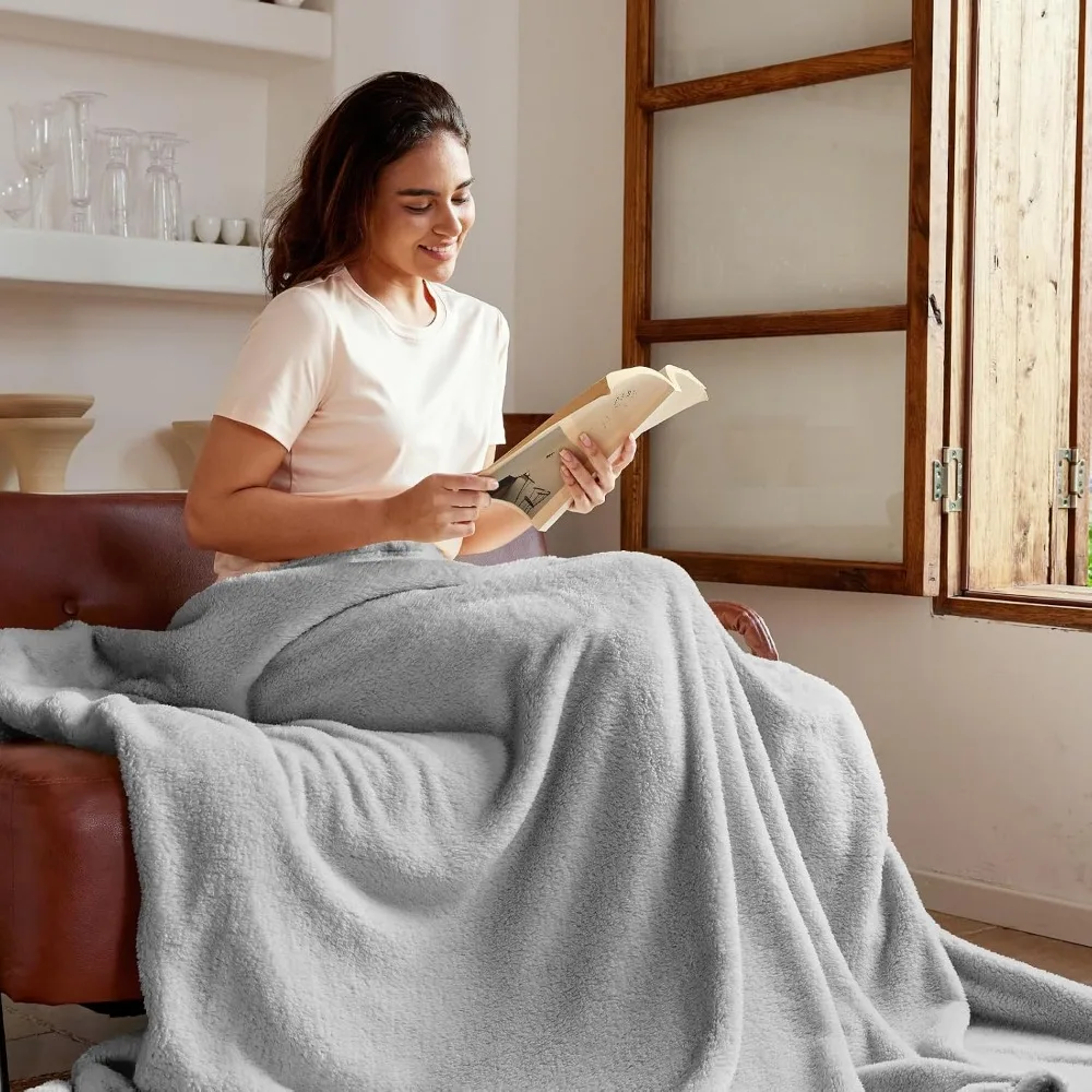 Queen Size Velvet Plush Blanket, Super Soft Fleece, 90x90 Inches, Light Grey, Cozy & Warm