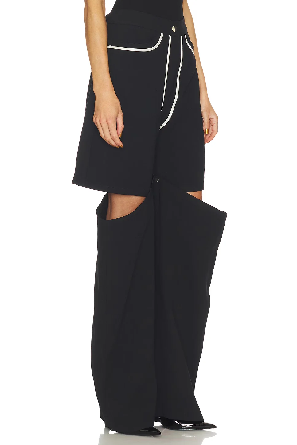 Sexy girl style faux two-piece sheer pants, black and white contrast bold lines high-waisted slimming straight-leg pants