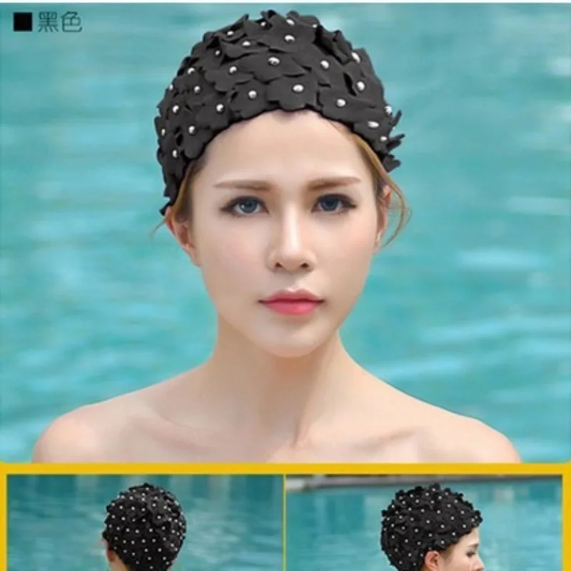 Pearl Three-dimensional Petal Swimming Cap Women's Vacation Hot Spring Long Short Hair Swim Caps Female Fashion New Summer