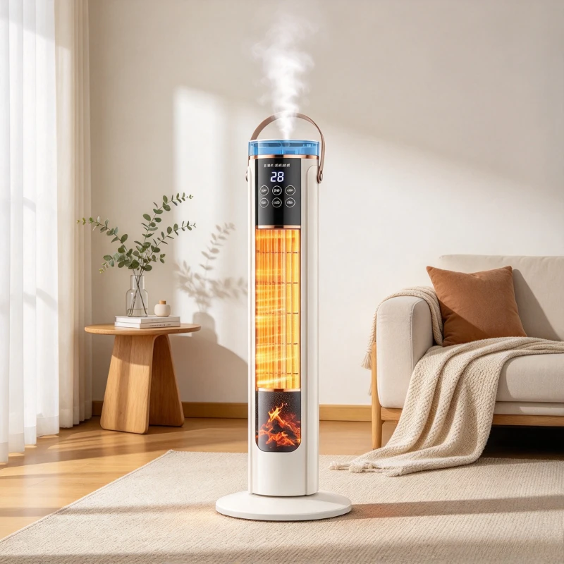 Graphene Space Heater with Humidifier, Electric Fan Heater with 3D Flame Effect for Home Warm-Air Heating