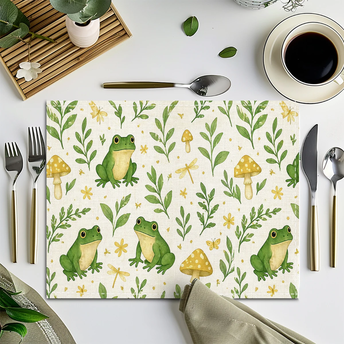 Cute Frog & Bird Pattern Polyester Placemats, Set of 4 - Lovely Dining Table Decor for Home, Kitchen & Outdoor Meals