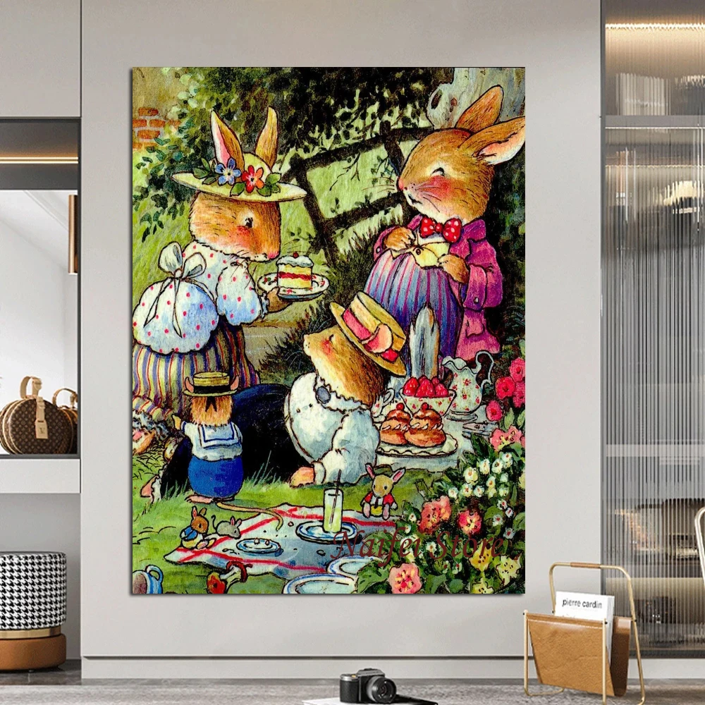 5d Diy Diamond Painting Rabbit Family Diamond Embroidery Cartoon Picture Of Rhinestones Home Decor Cross Stitch Needlework