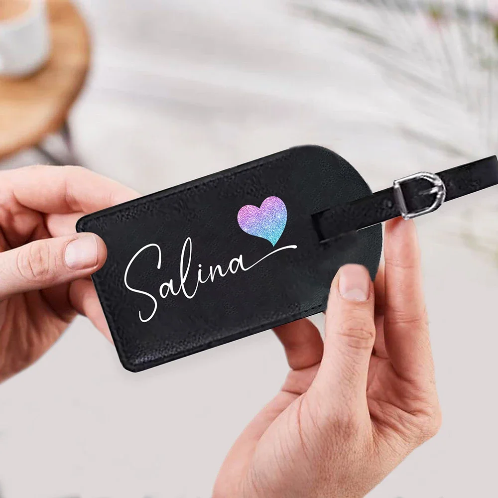 Personalised Name with Heart Leather Luggage Tag Custom Suitcase Tag Luggage Tag for Bridesmaid Suitcase Identifier Label