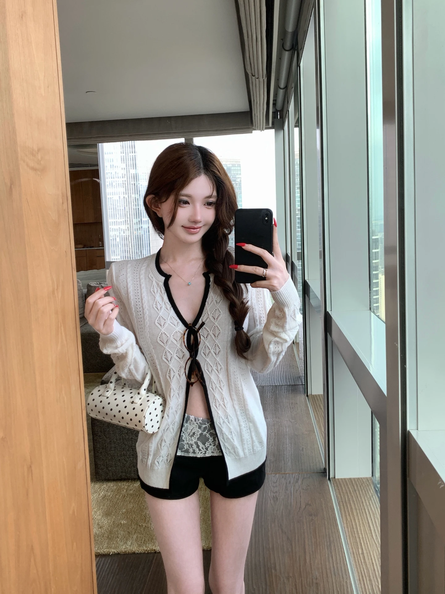 

Baozhi Tianli Wool Lace Knitted Cardigan Short Pants Two-Piece Set Summer Fashion Women's Clothing Versatile Open-Shirt Style