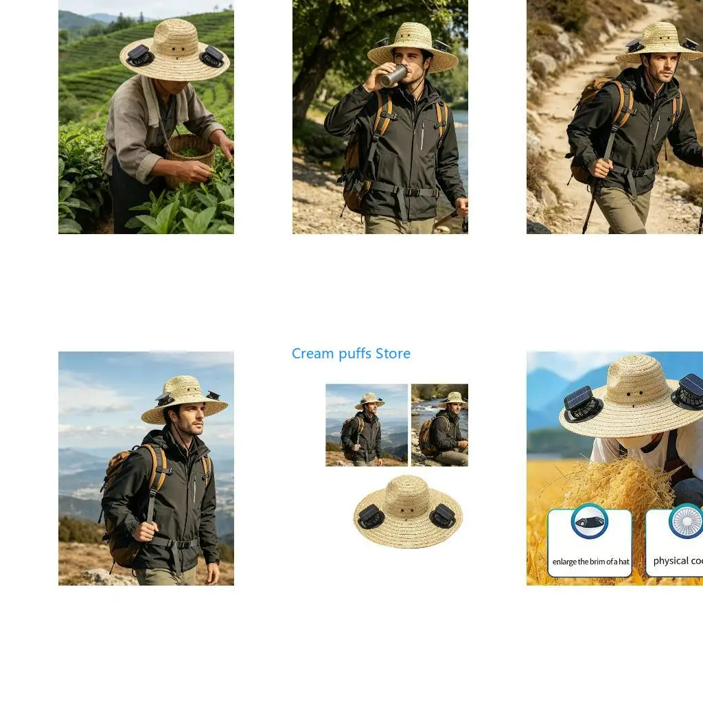 50LE Summer Straw Hat Solar Energy Operated Solar Ventilation Fan Adjustable Solar Fan Drawstring Sports Hat