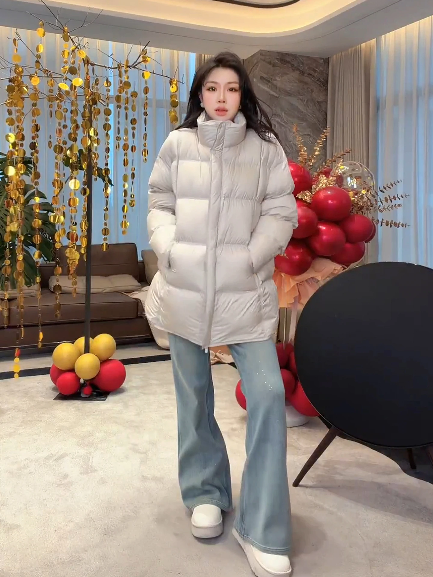 

Warmth ME Home Yang Women's Loose down Jaet White Goose down Bubble Soap Waed Outerwear Coat Fem Cold Resistance