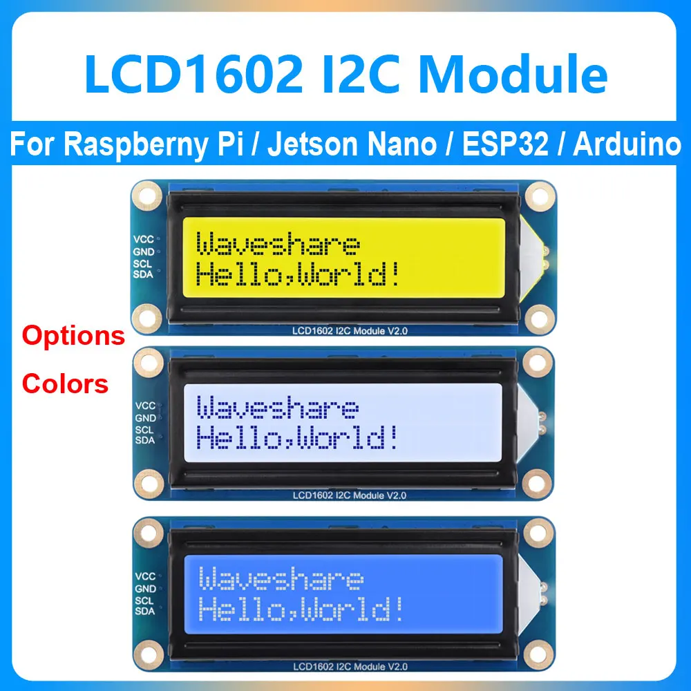 LCD1602 I2C LCD Module, Options For Three Colors, 32 Characters 3.3V/5V, Backlight Adjustable For Arduino/Raspberry Pi/ESP32