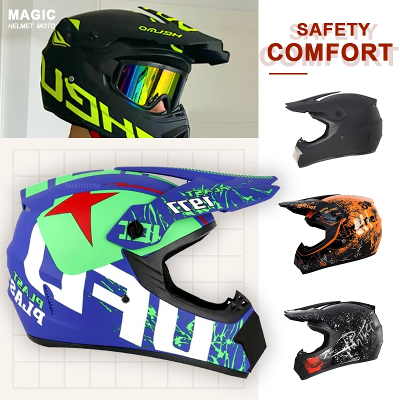 

Комплект для мотокросса с двойным сертификатом DOT/ECE — полнолицевой шлем + очки для молодежной езды на квадроцикле/MX