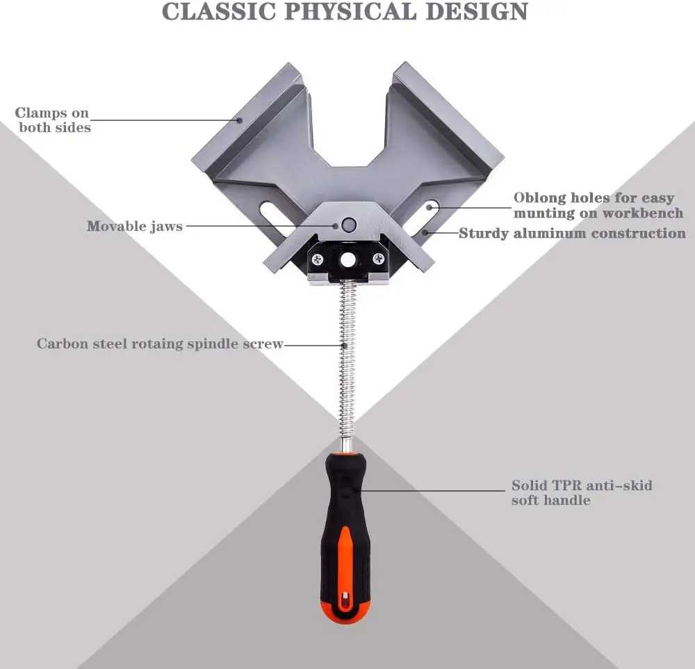 Right Angle Clamp 90 Degree Wood Clamps For Woodworking, With Adjustable Swing Jaw Aluminum Alloy Frame Clamps