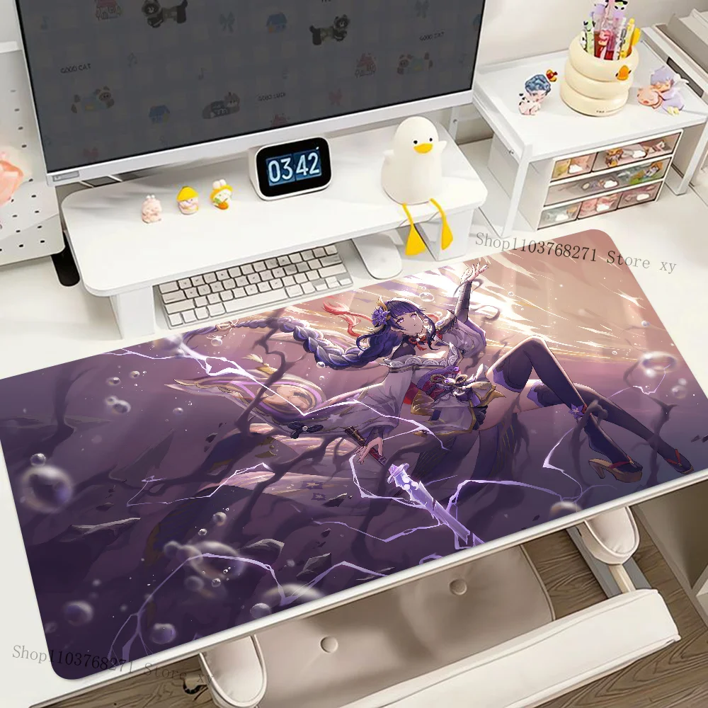 Genshin Mousepad tetikus dampak Raiden, alas Mouse Gaming besar, alas meja Keyboard komputer tebal