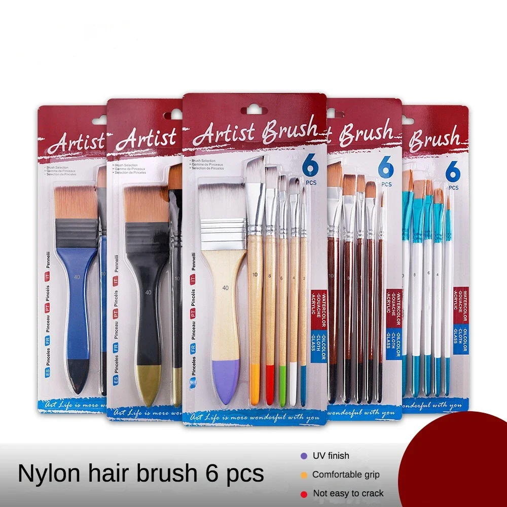 

Nylon Hair 6-piece paint Brush Set for Art Students Hand drawn Wall Painting Graffiti Board Brushes Mixed Brushes drawing supply