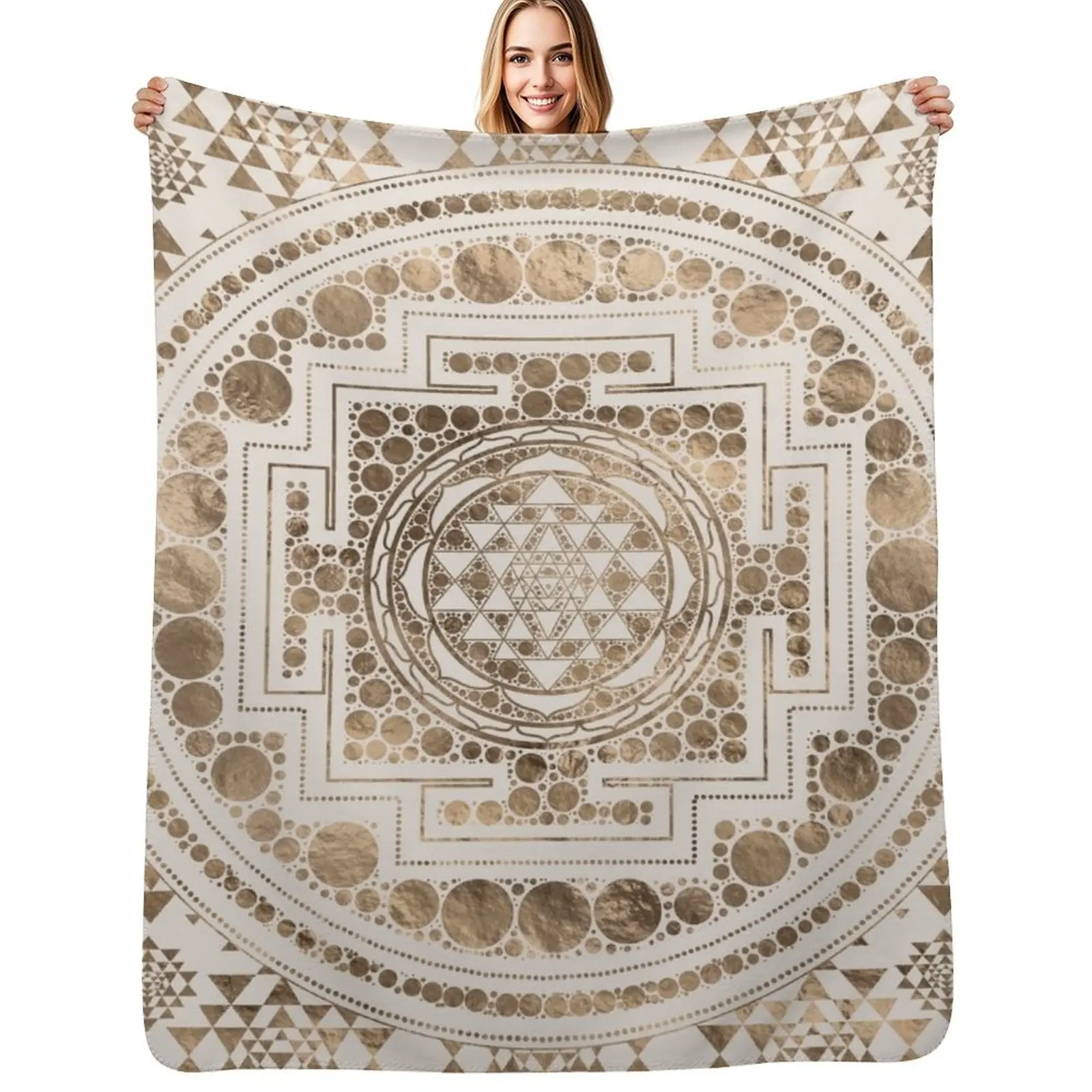 Sri Yantra / Sri Chakra Pastel Gold Throw Blanket Hairys Thin Camping blankets ands Quilt Cute Blankets