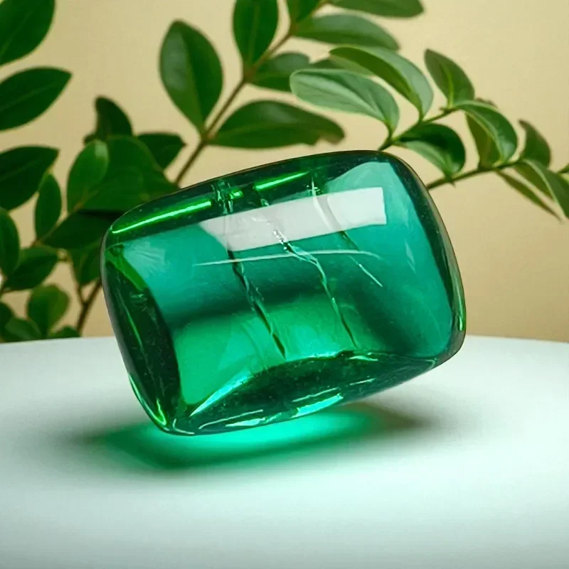 Lab Grown Zambian Emerald - Hydrothermal, Hand-Cut, Rectangle Smooth Surface , with Cracks Inclusions, With  Certificate