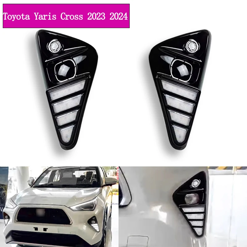 2PCS Car DRL Daytime Running Light LED Fog Lamps Dual Color Light For Toyota Yaris Cross 2023 2024 Turn Signal Light