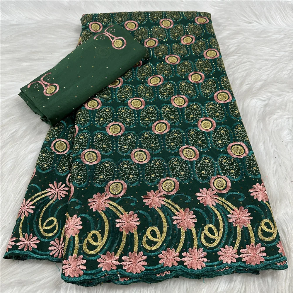 

New Arrival African Cotton Lace Fabric 5 Yards High Quality Austria Nigerian Stones Cotton for Sewing Lace Women DIY Dress 31A20