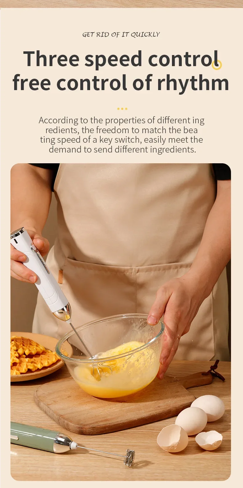 Drahtlose Typ-C Wiederaufladbare 3-geschwindigkeit Mini Handheld Milchaufschäumer Kaffeeaufschäumer Tragbare Küche Kochen Werkzeuge Schneebesen schaum Mixer – Detail 7