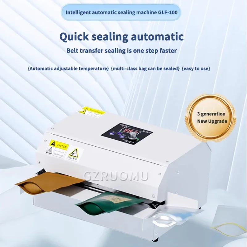 GLF-100 Fully Automatic Sealer Candy Baking Packaging Bag Heat Sealing Machine Small Household Snack Food Plastic Bag Quick Seal