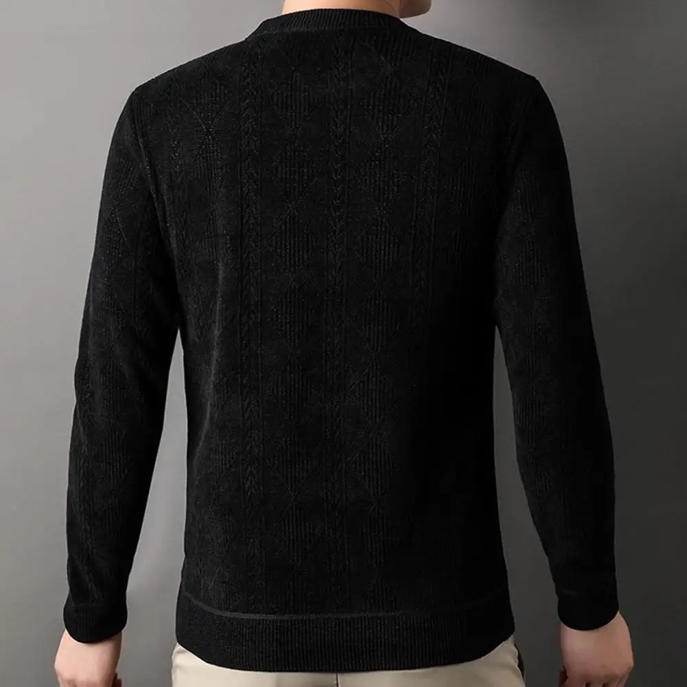 

Jacquard Texture Knitting Tops Versatile Men's Casual Warm Sweater with Thicken Plush Lining Jacquard Texture for Autumn