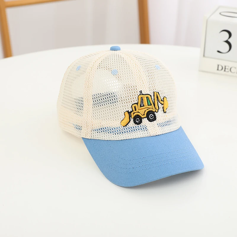 Boys Baseball Hats Bulldozer Excavator Embroidered Kids Cats Hip Hop Mesh Hat for 2-8Years Child Sun Hat Snaback