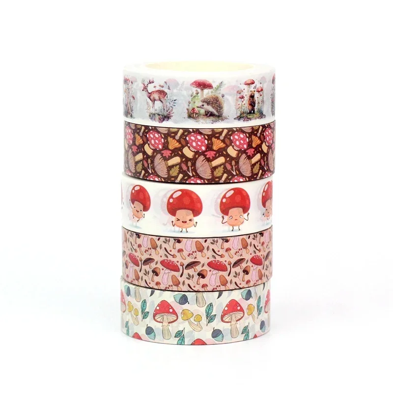 2023 NEW 1PC 10M Decorative Autumn Red Mushrooms and Leaves Washi Tape Set for Scrapbooking Planner Masking Tape Cute Stationery