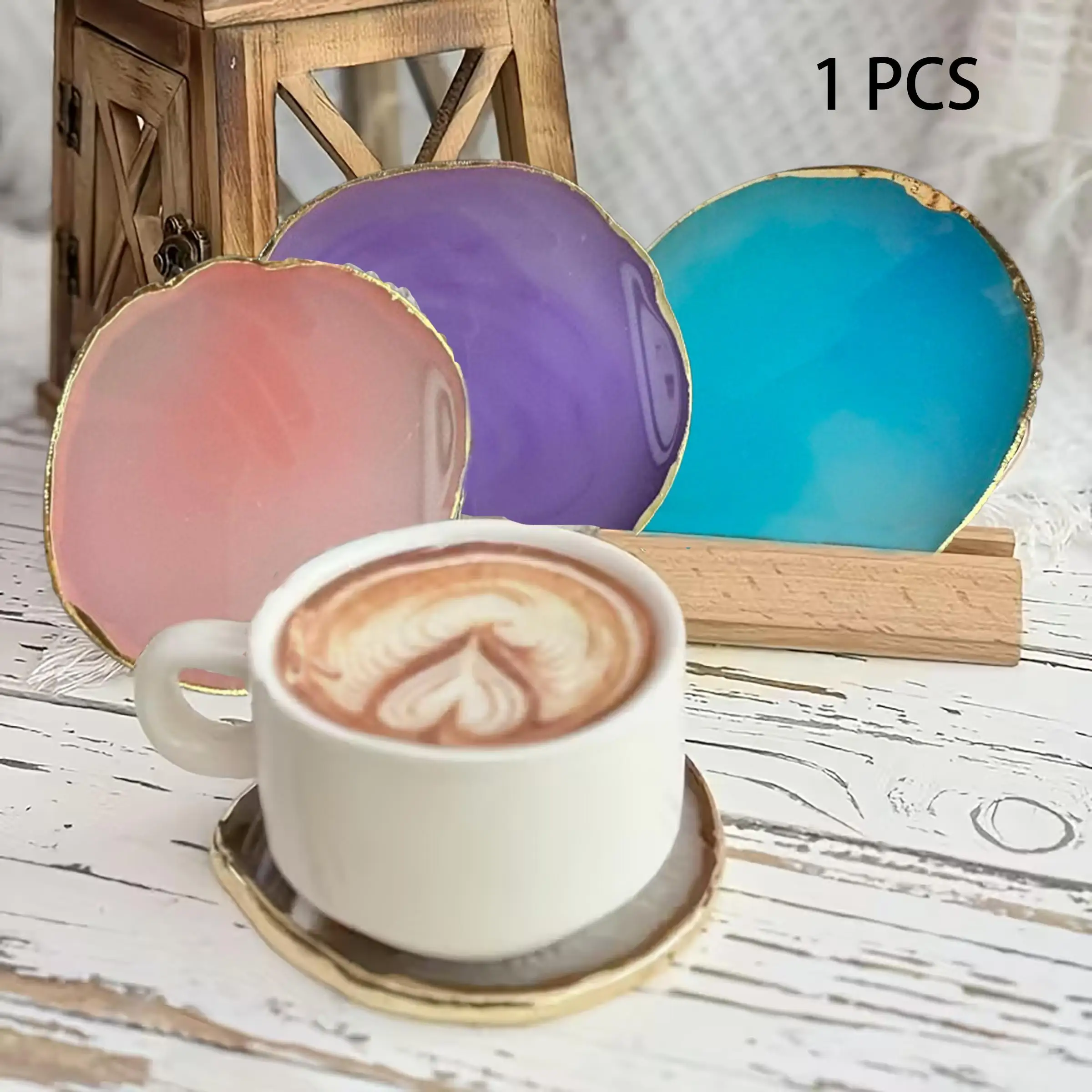 1 Resin Agate Coaster with Gold Trim Resin Crystal Gemstone Coffee Coaster Handcrafted and Unique Perfect for Holding Coffee Cup