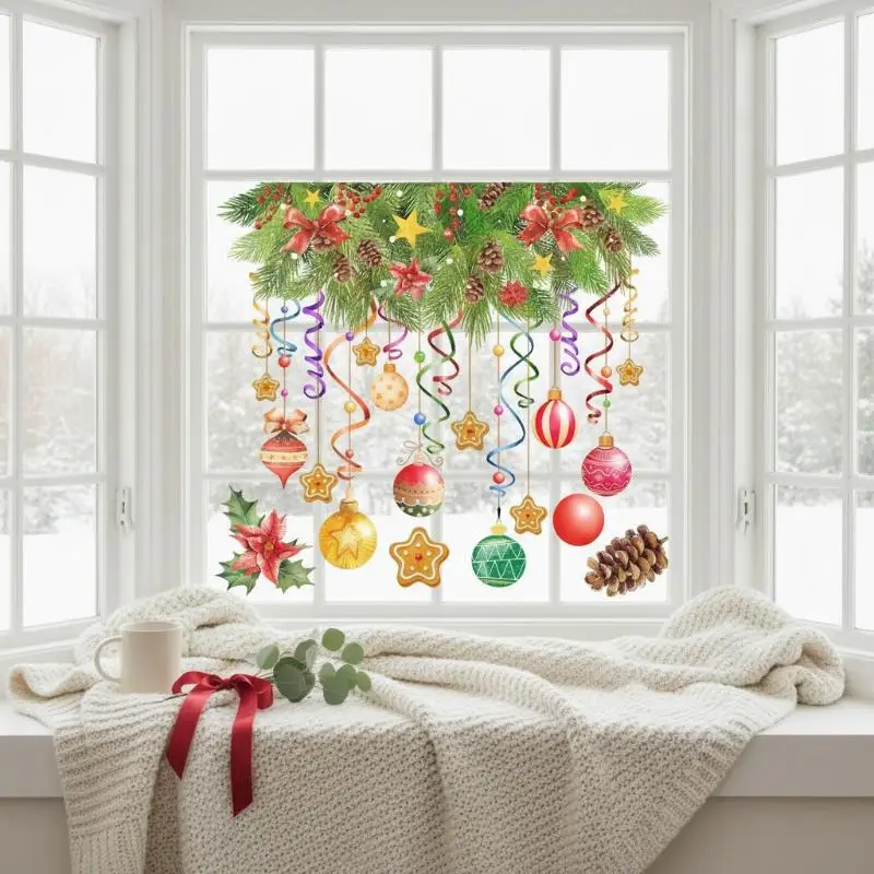 (Removable Waterproof Christmas Window Electrostatic Cling Vivid Designs For Home Party Decor)