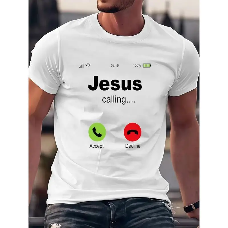 Jesus Calling - Christian Religious Bible Church T-Shirt for Men Clothing 100% Cotton Easter Wear Daily White Letter T Shirts