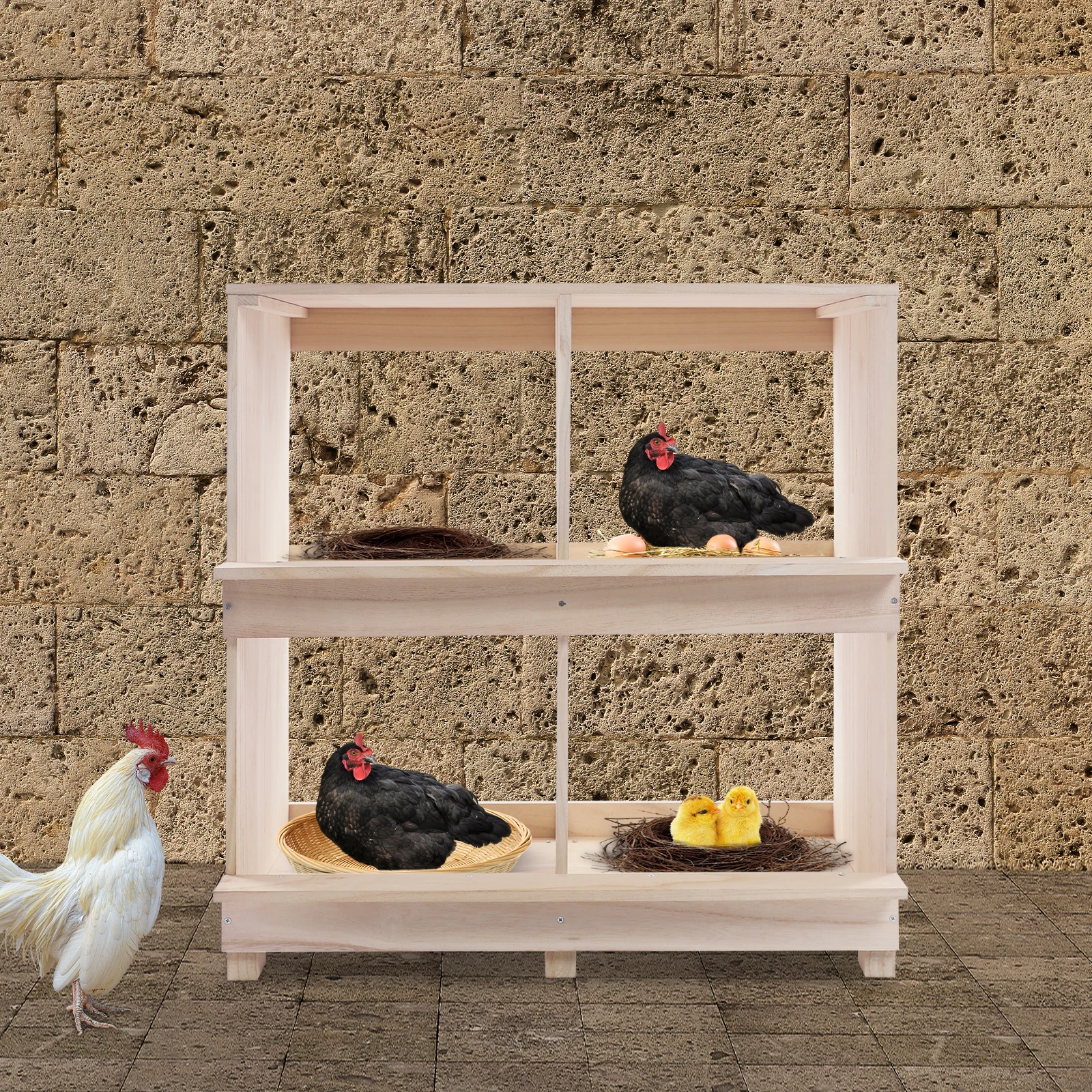 

Твердая древесина цвета бревна 64,5x36,2x66,3 см, четырехсеточное гнездо для укладки курицы, многослойное вентиляционное вентиляционное гнездо, ящик для яиц, клетка для курицы