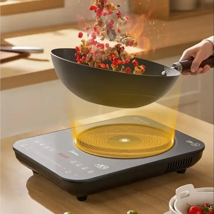 Midea 3000W high-power induction cooktop for home use, perfect for stir-frying and hot pot, with timer and waterproof panel