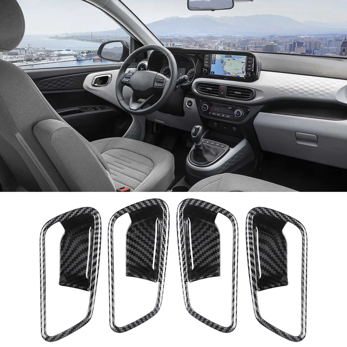 Car Carbon Fiber Inner Door Handle Cover for 2022 Morning Picanto Door Bowl Handle Trim Frame