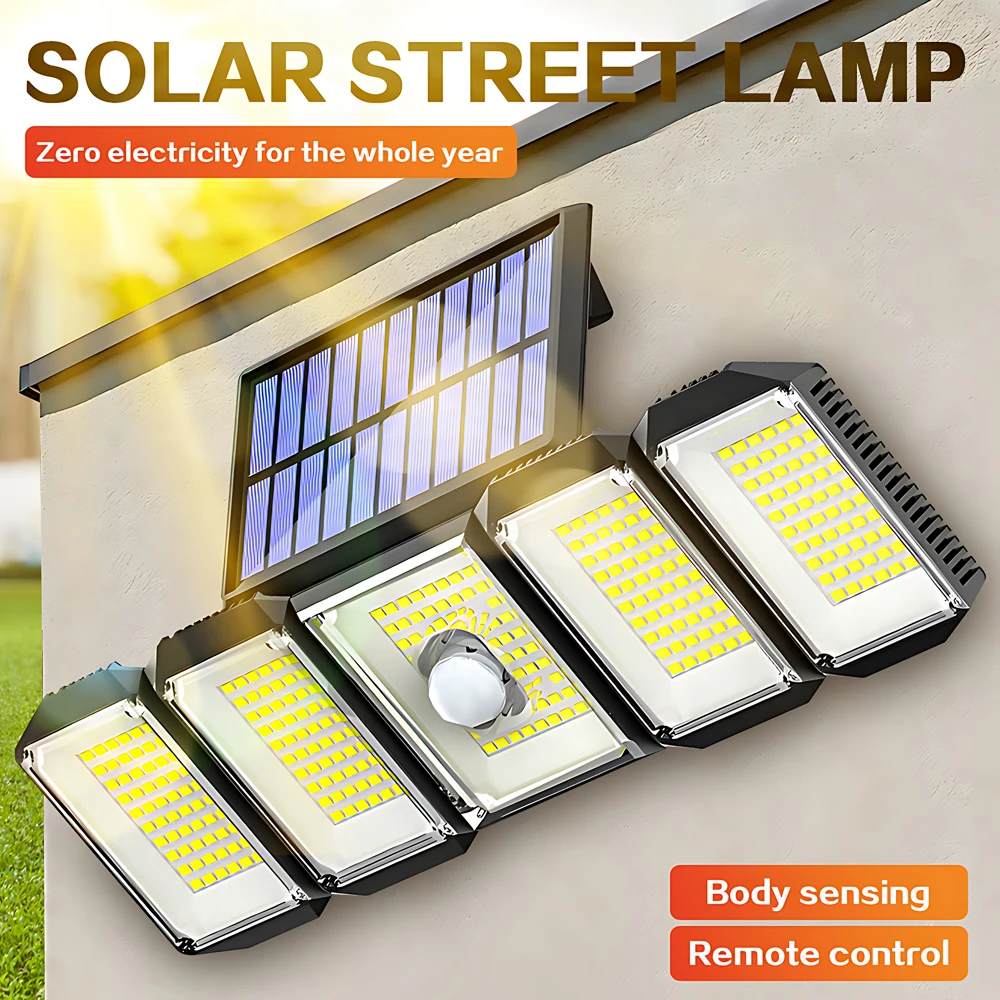 300 LED solar light outdoor garden light LED motion sensor courtyard wall light waterproof strong solar adjustable spotlight