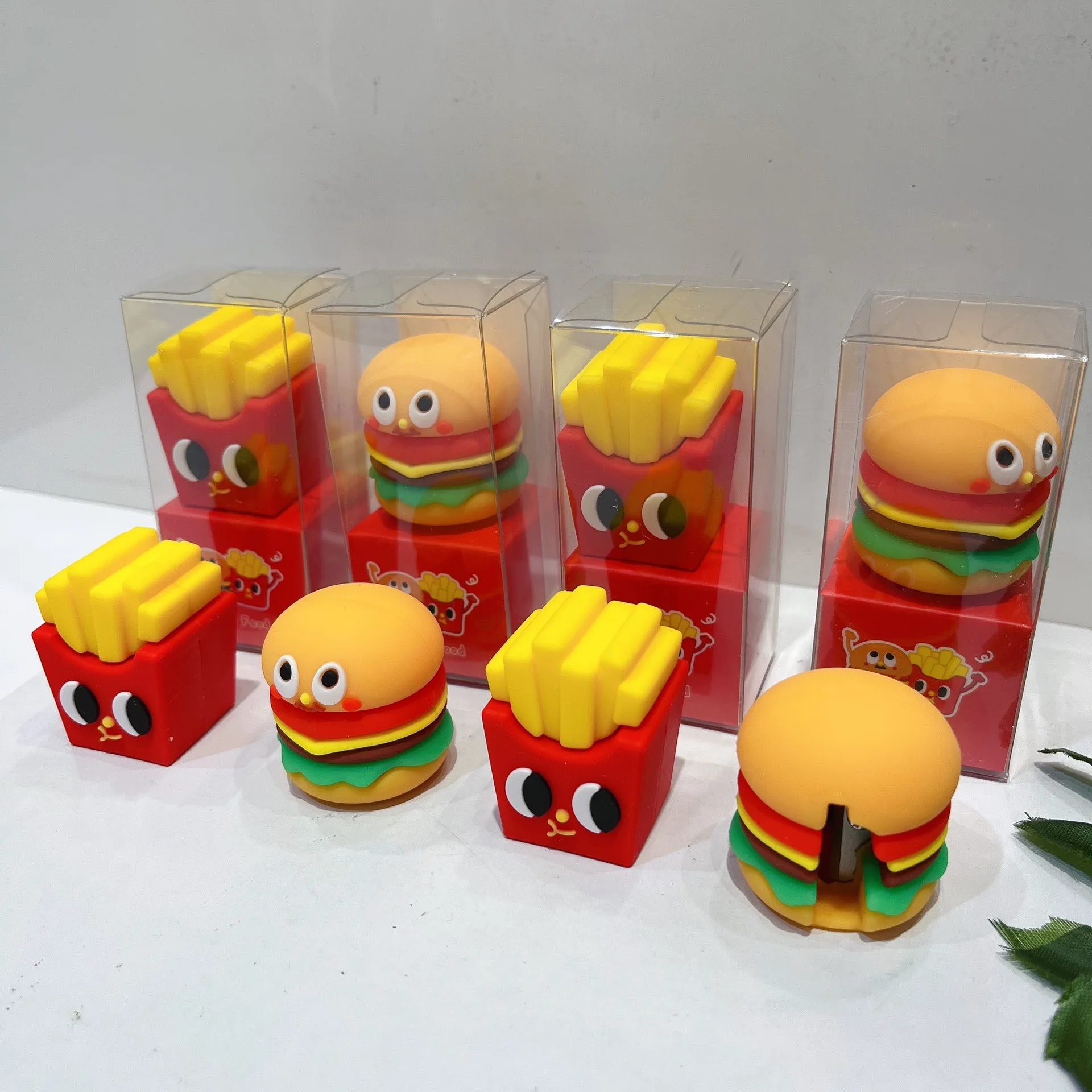 2 قطعة مبراة أقلام همبرغر الإبداعية البطاطس المقلية لينة سيليكون براية أقلام اللوازم المكتبية المدرسية هدية القرطاسية